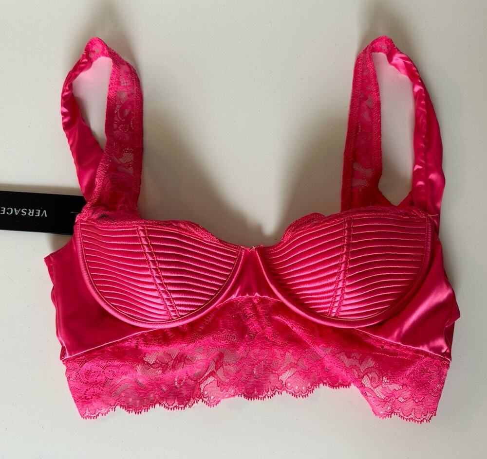Versace Women’s Greek Key Print Pink Runway Bralette 1C Italy 1010115 NWT $550
